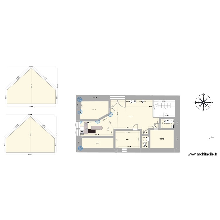 bas maison vide 3 40m2. Plan de 5 pièces et 74 m2