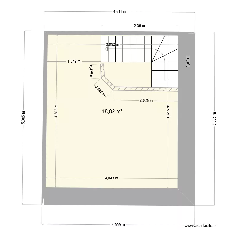 Garde corps sur m&eacute;zanine. Plan de 1 Pièce et 19 m²