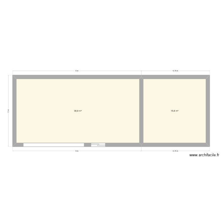 Cabane. Plan de 2 pièces et 59 m2