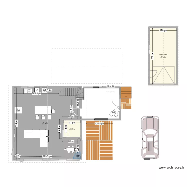 Entr&eacute;e cot&eacute;2. Plan de 3  et 81 m²