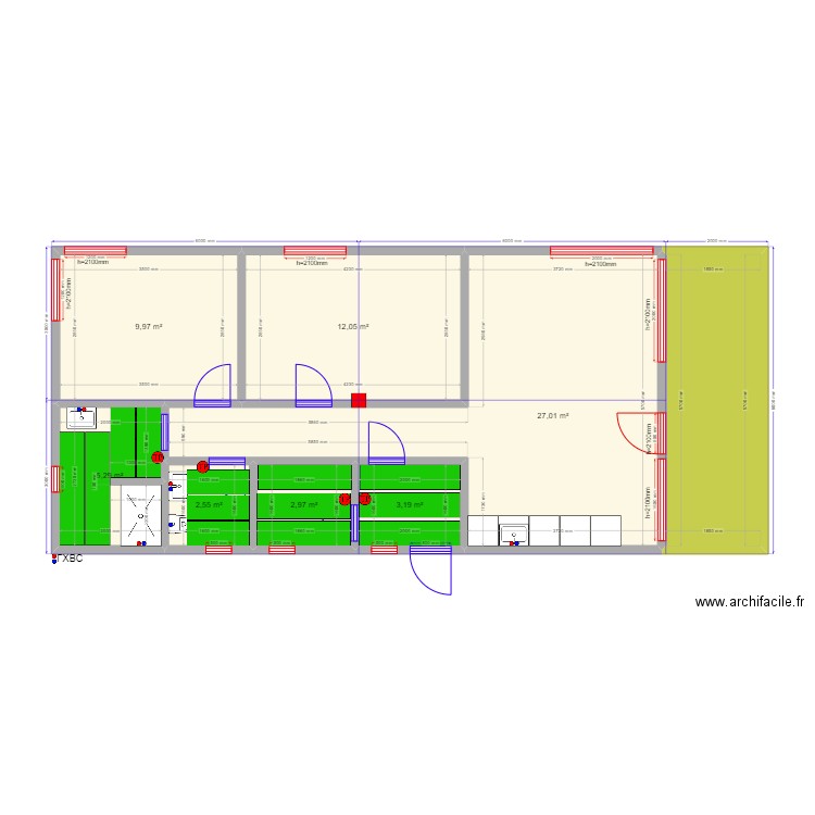 Песочнево. Plan de 8 pièces et 74 m2