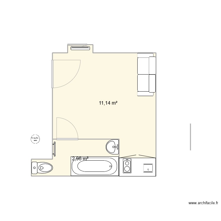 STUDETTE. Plan de 2 pièces et 14 m2