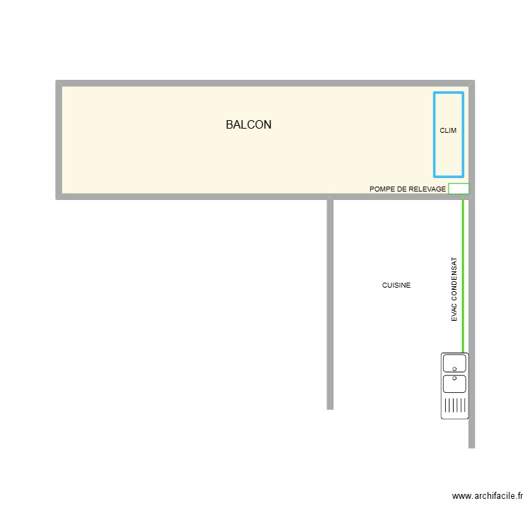 APPART. Plan de 2 pièces et 14 m2