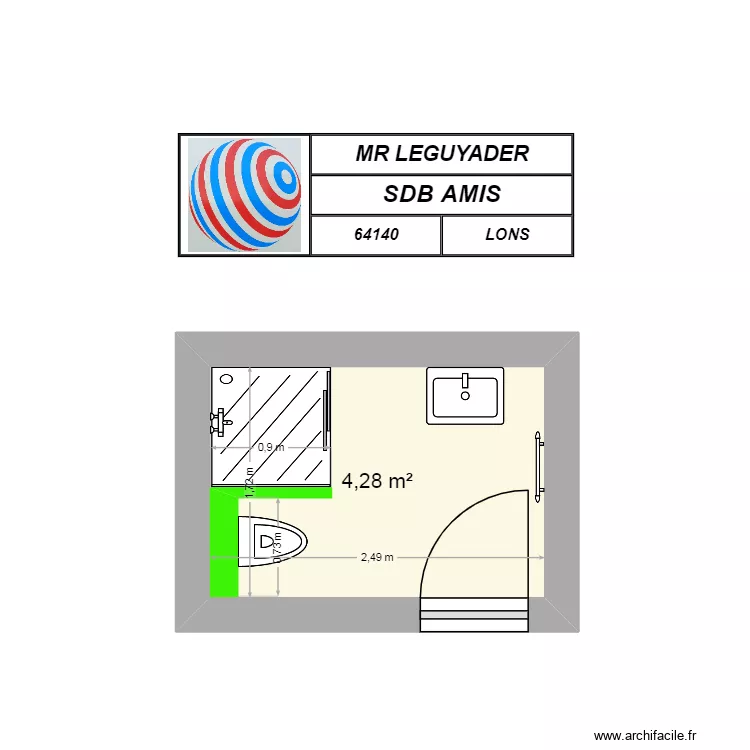SDB AMI LEGUYADER. Plan de 1  et 4 m²