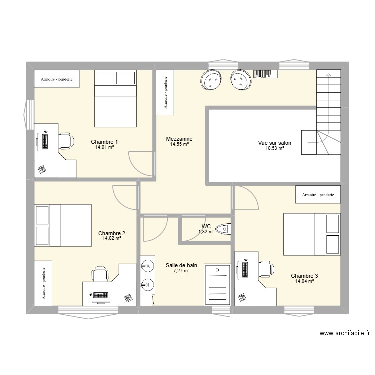 Maison Bellegarde R+1. Plan de 7 pièces et 76 m2