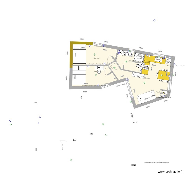 BRETI OSSAT plein pied. Plan de 4 pièces et 42 m2