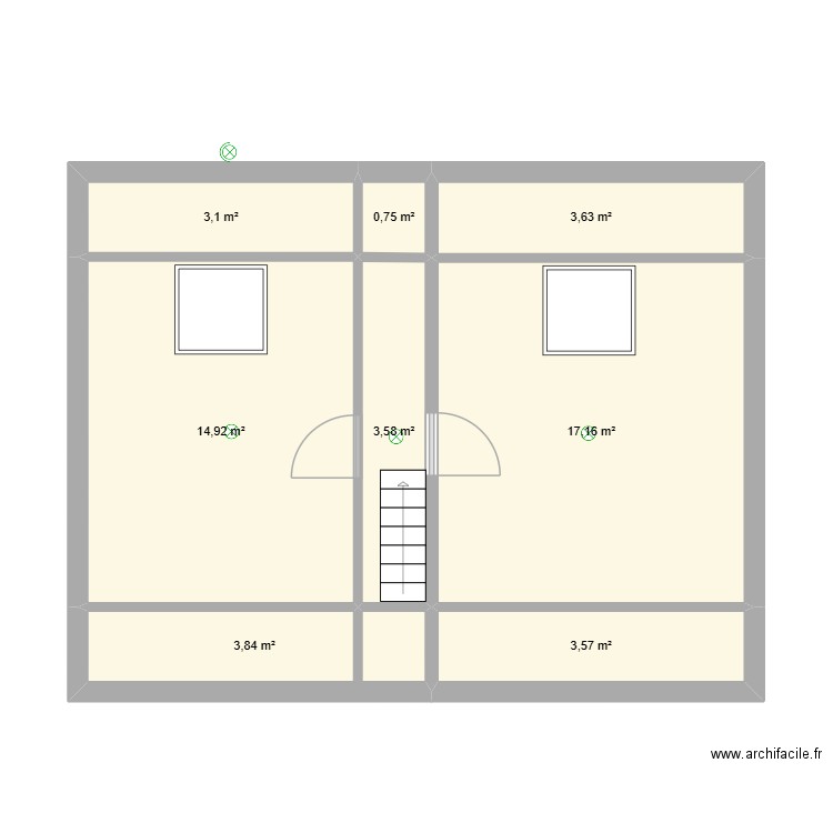 Noduwez 2ème étage. Plan de 8 pièces et 51 m2