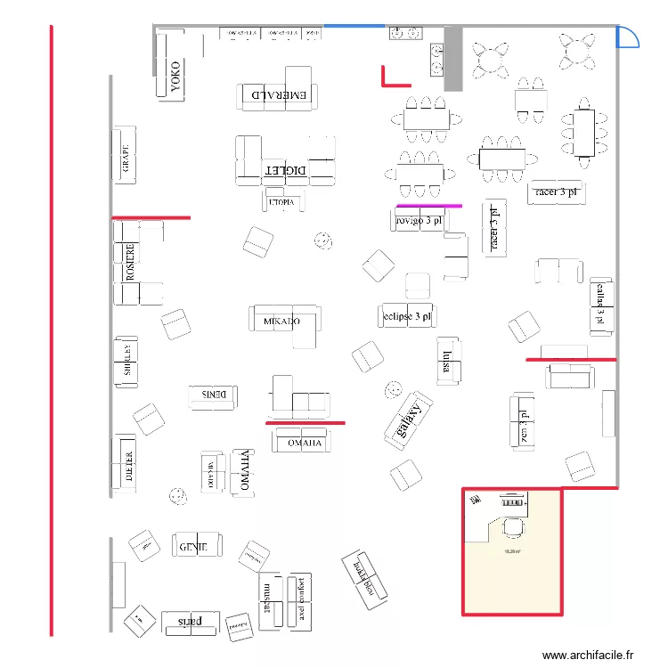 magasin salon. Plan de 1  et 18 m²