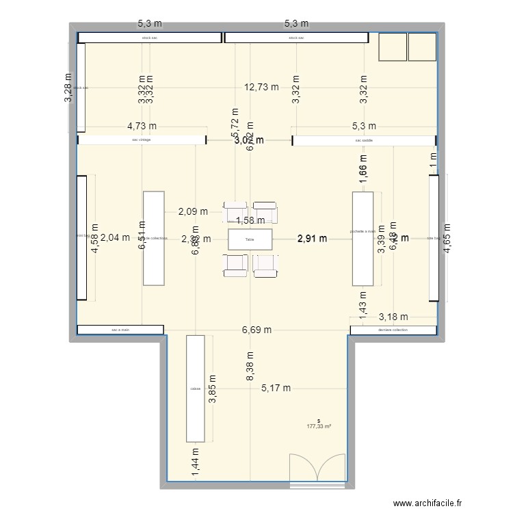 plan magasin. Plan de 1 pièce et 177 m2