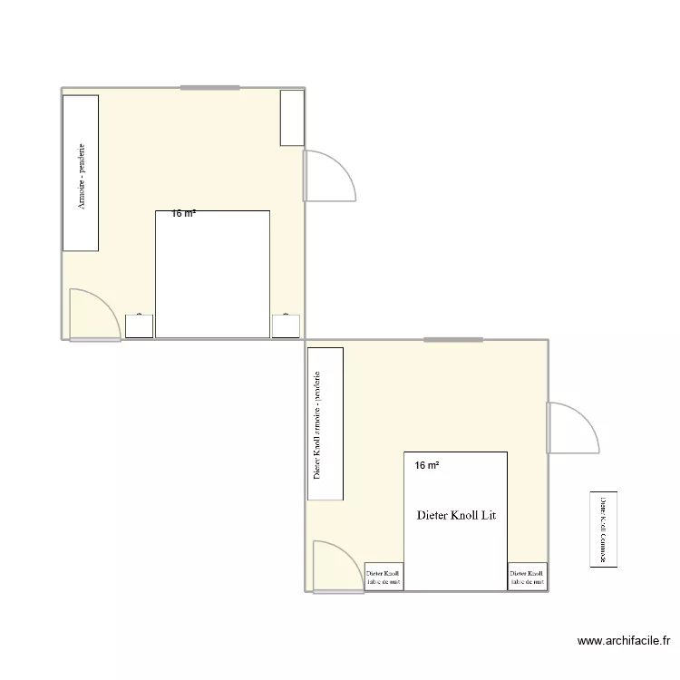 Chambre &agrave; coucher maman. Plan de 2  et 32 m²