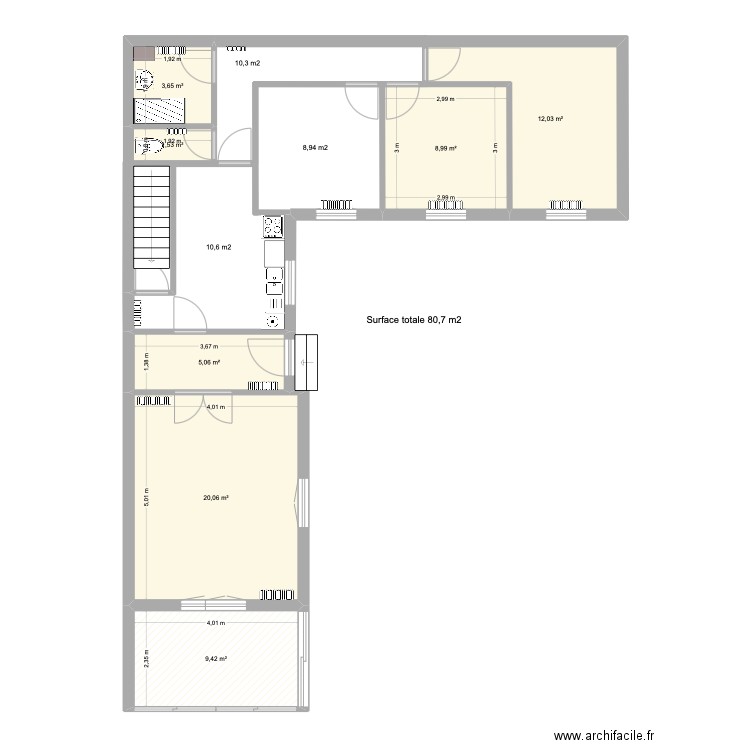 Louis Dupré. Plan de 7 pièces et 61 m2