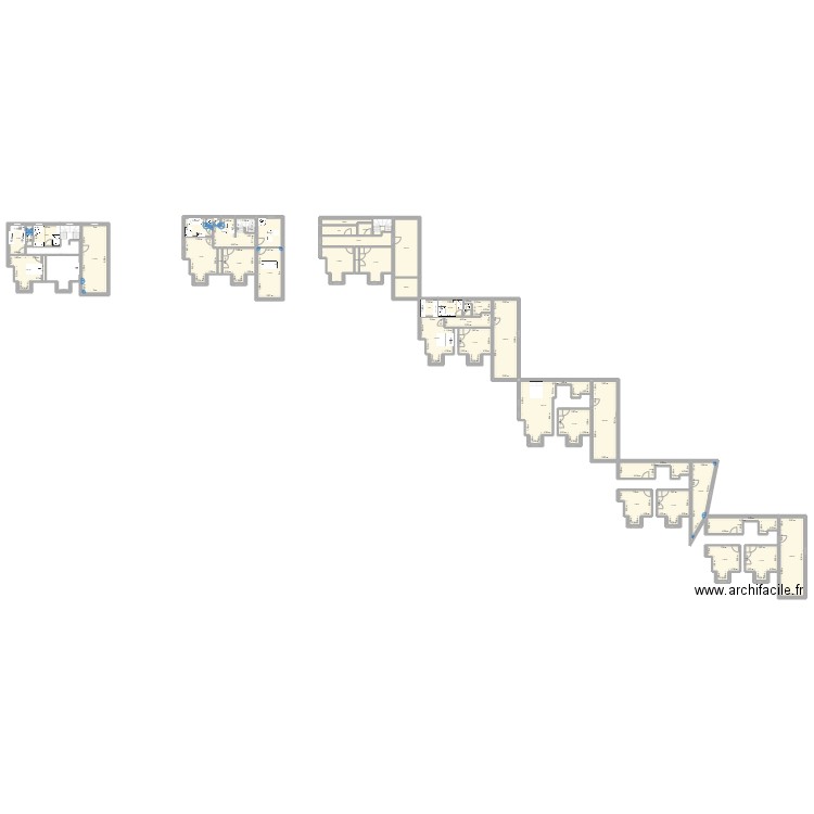 Etage à modifier. Plan de 41 pièces et 489 m2