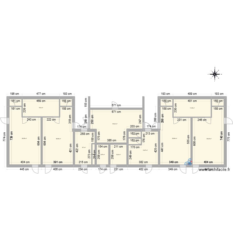 plan vestiaire 2. Plan de 19 pièces et 191 m2