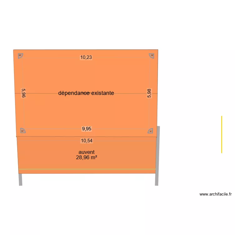 D&eacute;pendances 4 mur bis. Plan de 1 Pièce et 60 m²