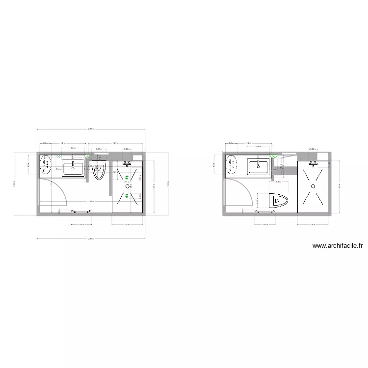 Salle de bain Manon. Plan de 1  et 4 m²