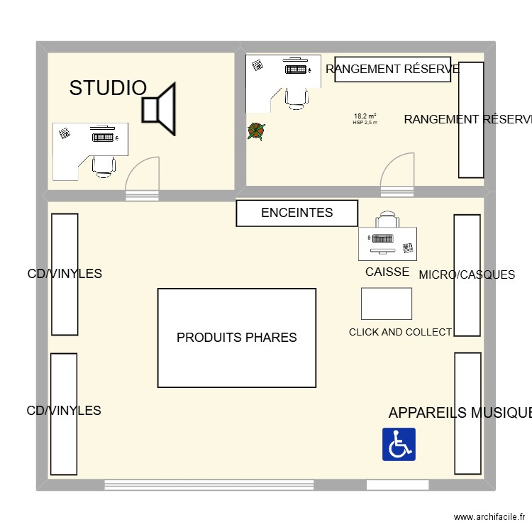 MAGASIN HARMONIA. Plan de 2 pièces et 103 m2
