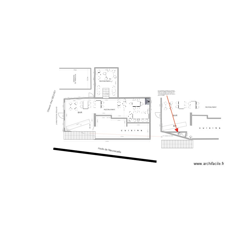 MOULIN A POIVRE Restaurant sanitaires actuels. Plan de 1 pièce et 82 m2