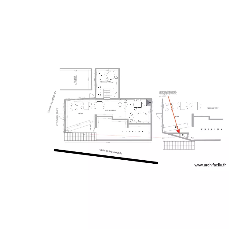 MOULIN A POIVRE Restaurant sanitaires actuels. Plan de 