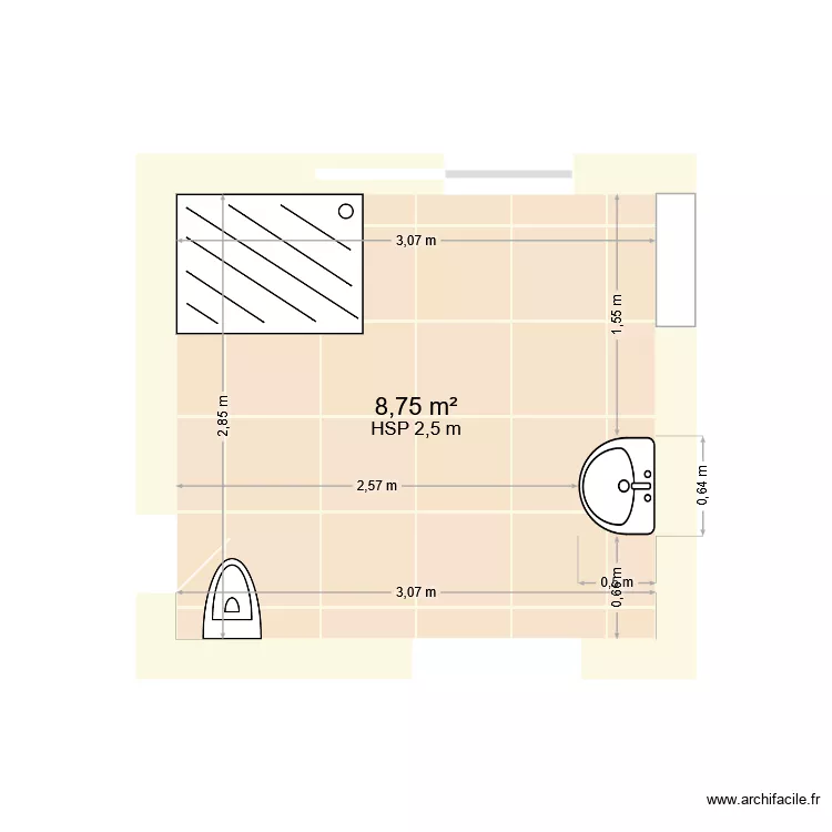 SDB VILLE. Plan de 1  et 9 m²
