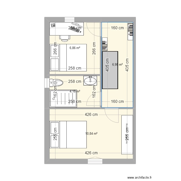 maison etage. Plan de 8 pièces et 57 m2