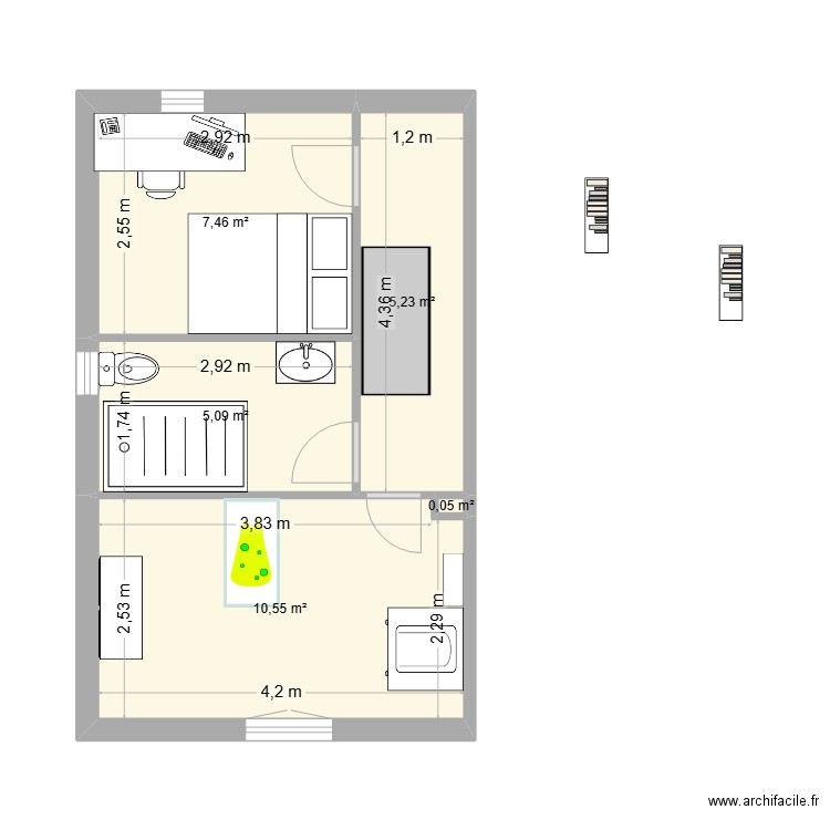 maison etage. Plan de 8 pièces et 57 m2