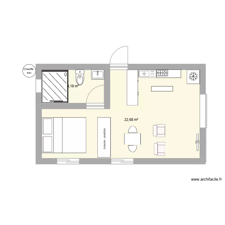toahotu. Plan de 2  et 27 m²