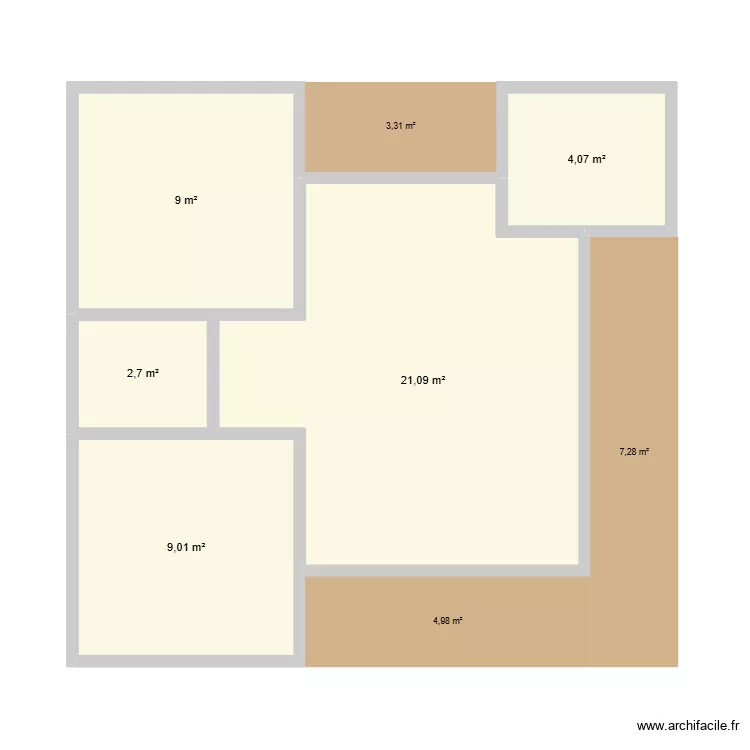 Maison village. Plan de 5 Pièces et 46 m²