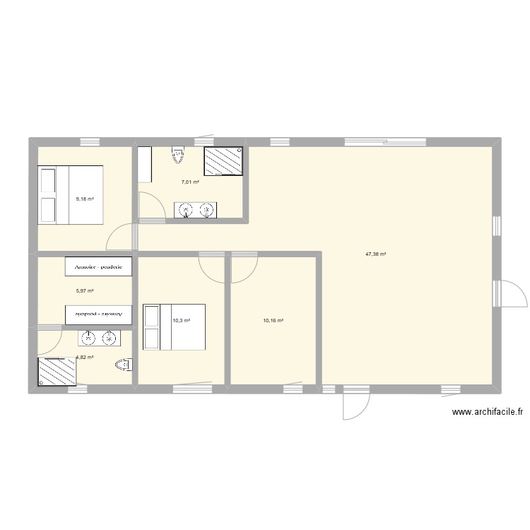 option 1. Plan de 7 pièces et 95 m2