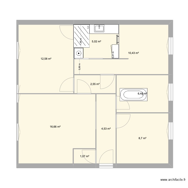 salle de bain 2. Plan de 9 pièces et 68 m2