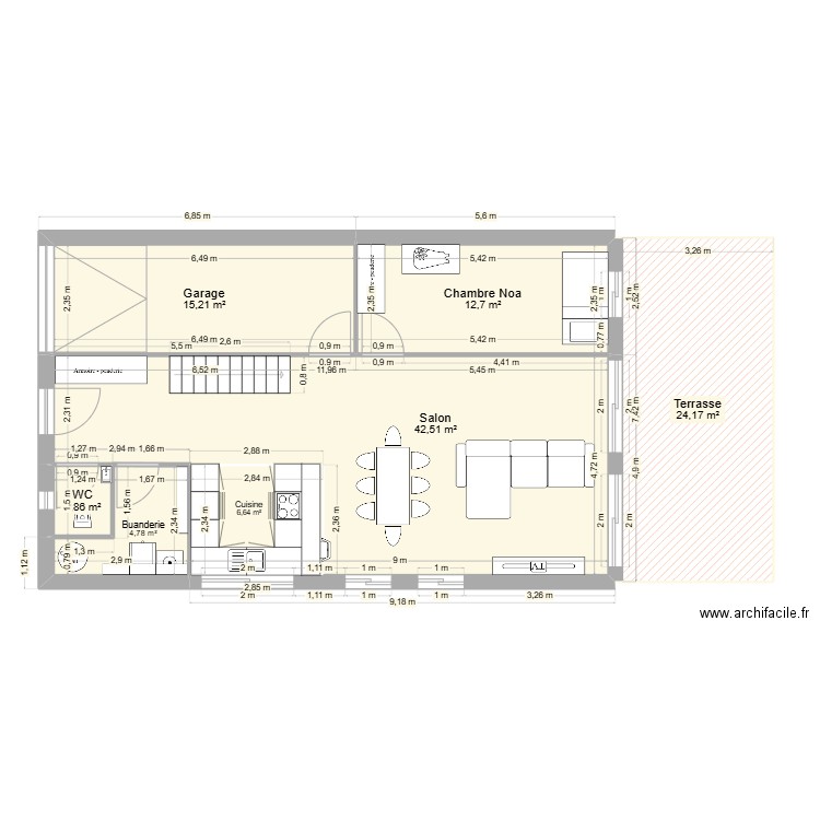 maison container rdc. Plan de 7 pièces et 108 m2