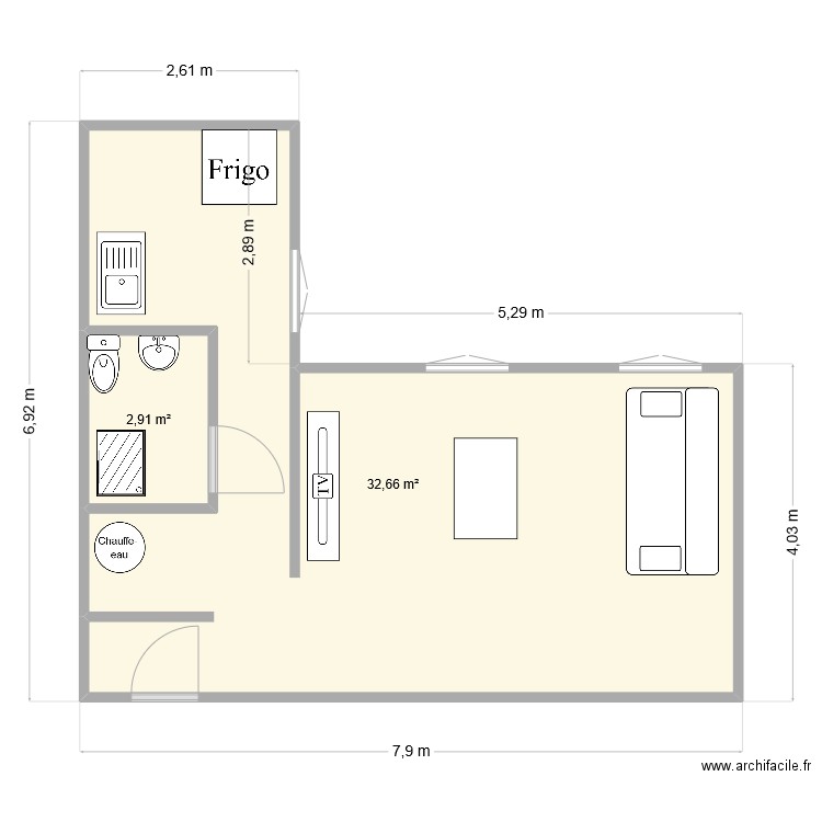 lille. Plan de 2 pièces et 36 m2