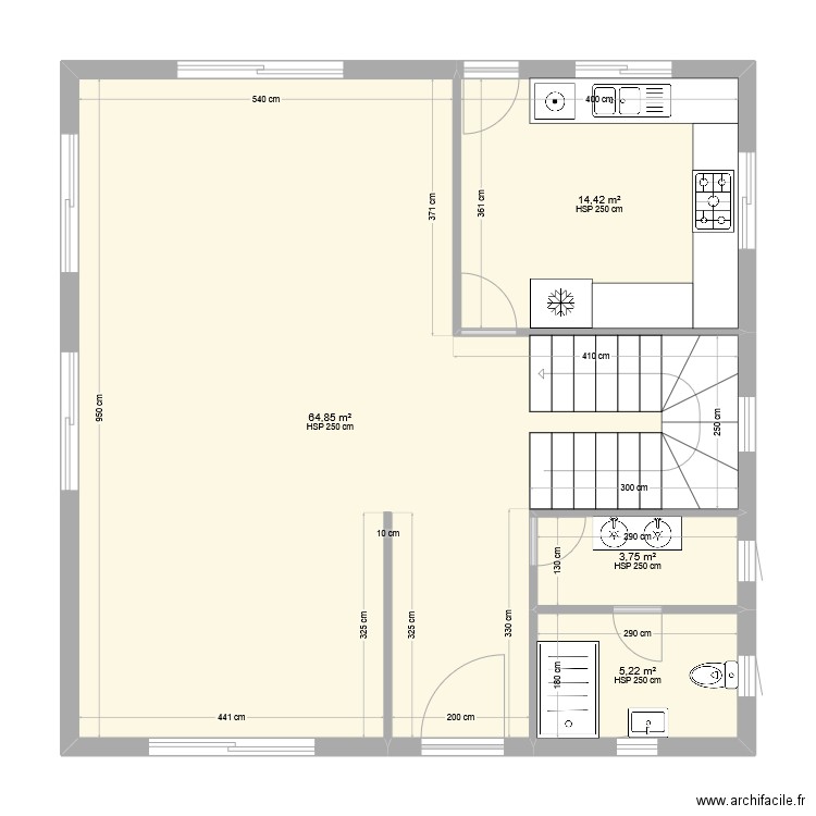 Kerkour 3.8 RDC V1.1. Plan de 4 pièces et 88 m2