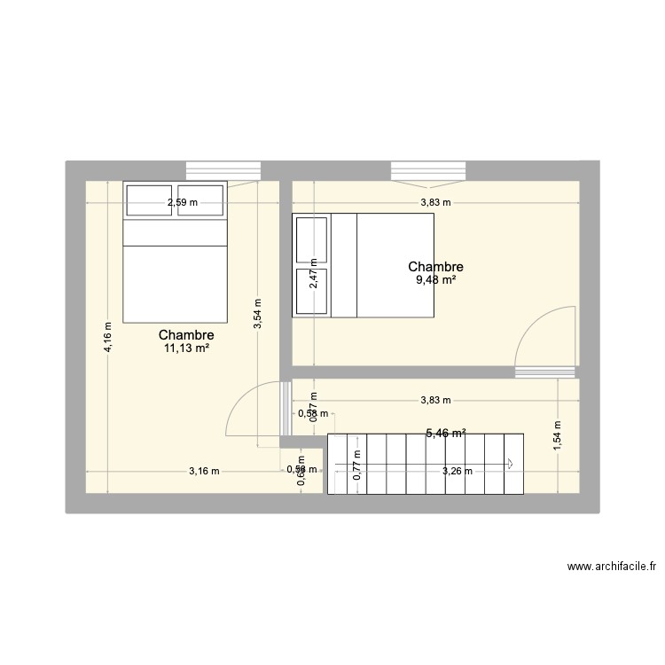 2eme etage sacre coeur. Plan de 3 pièces et 26 m2