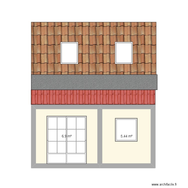 Extension Maison Papa façade arrière. Plan de 2 pièces et 12 m2