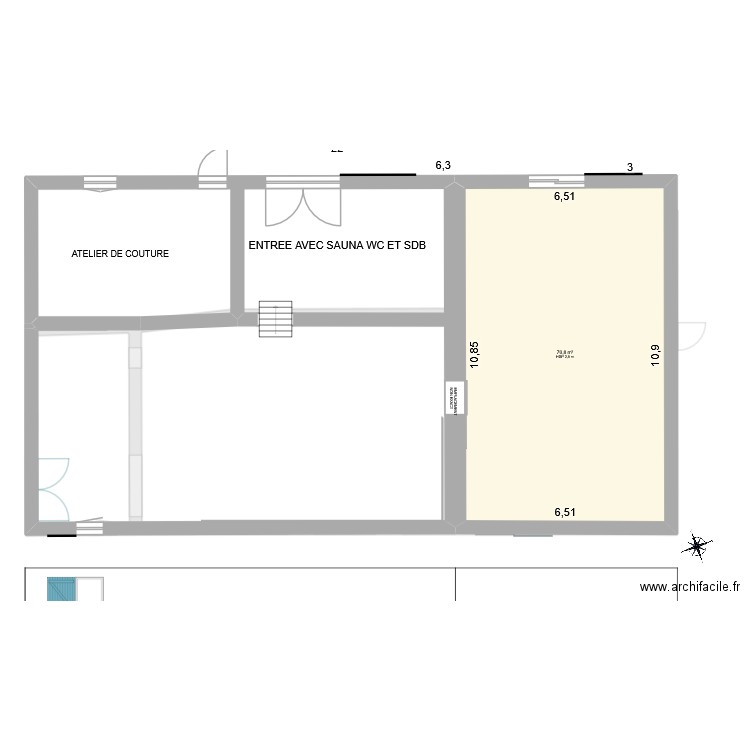 GRANGE BRUT ETAGE. Plan de 2 pièces et 89 m2
