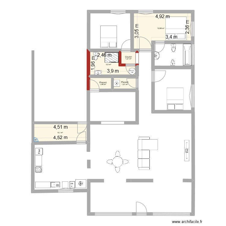 raizet2. Plan de 6 pièces et 30 m2