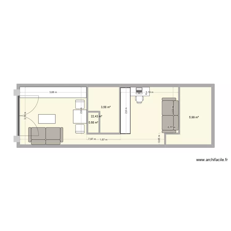 Toue. Plan de 4 Pièces et 33 m²