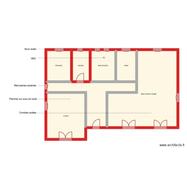 MONTAGUT RDC étape 1. Plan de 7 pièces et 112 m2