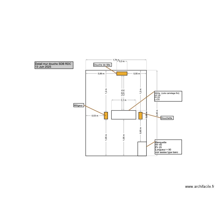 Detail mur douche SDB RDC. Plan de 0 pièce et 0 m2
