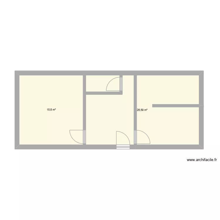 RDC. Plan de 2 Pièces et 42 m²