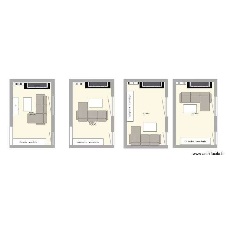 Salons. Plan de 4 Pièces et 77 m²