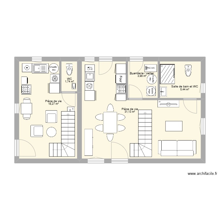 Duplex mansardé. Plan de 13 pièces et 123 m2