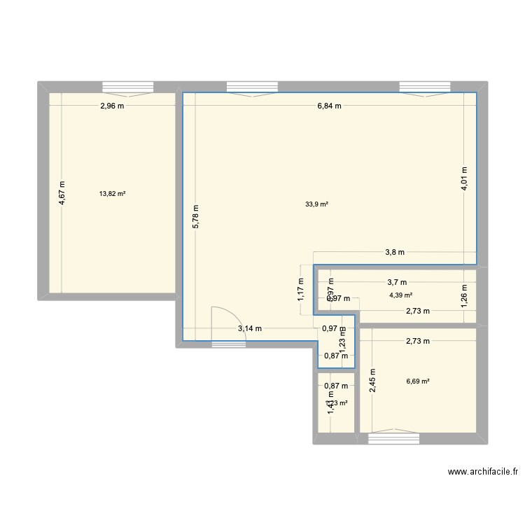charlot. Plan de 5 pièces et 60 m2