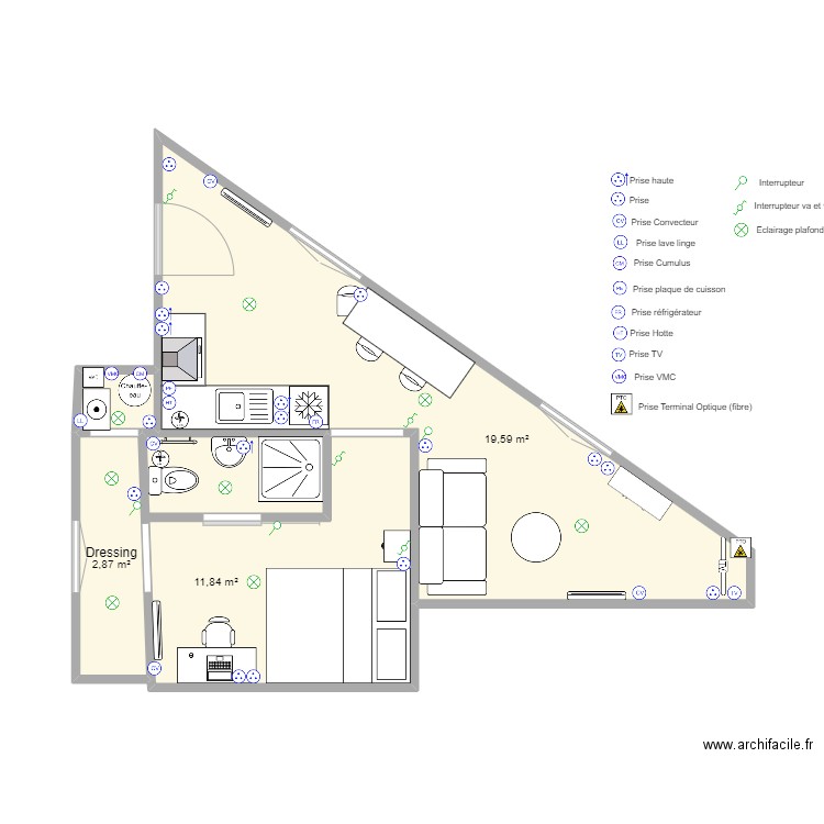 Maldoyenne rdc - elec. Plan de 4 pièces et 35 m2
