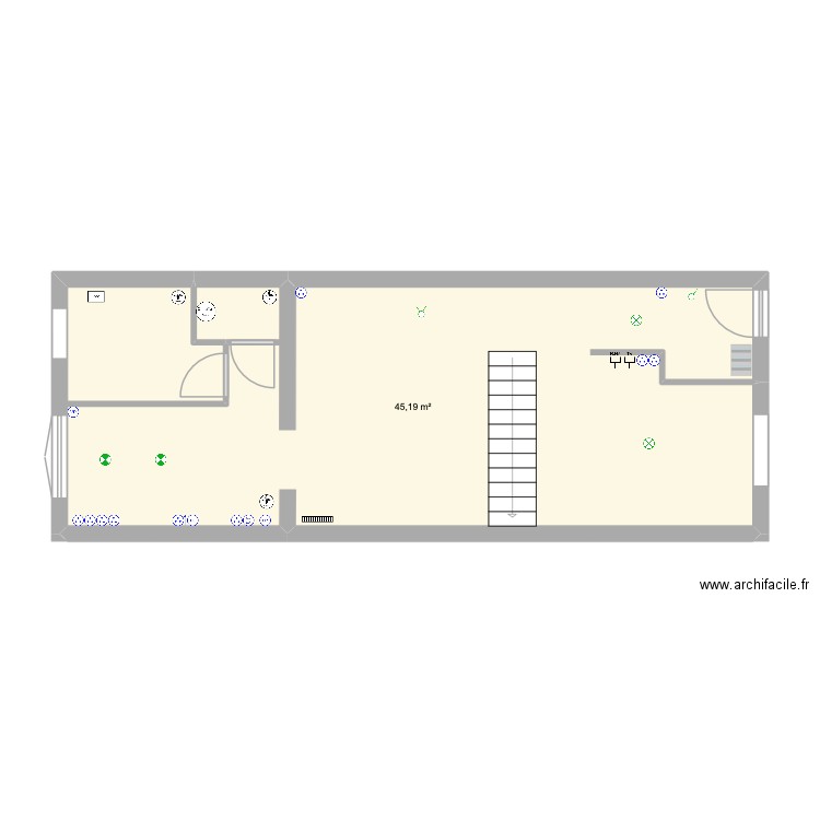 Maison Golf. Plan de 1 pièce et 45 m2