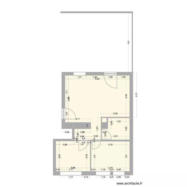 Rdc St Yves pour DP. Plan de 4  et 41 m²