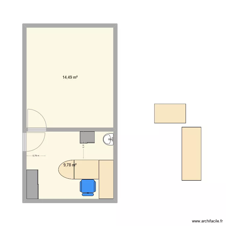 Bureau atelier V1. Plan de 2  et 24 m²