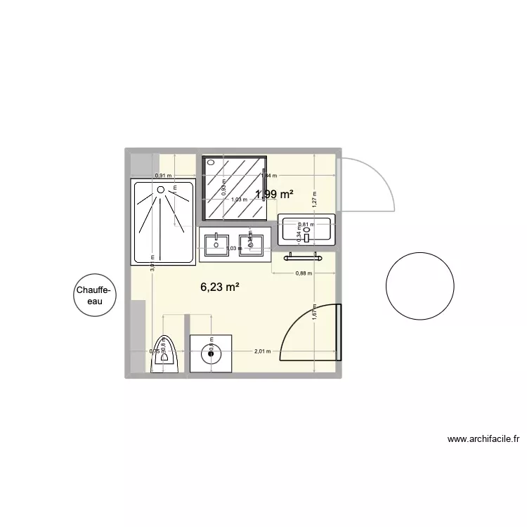 salle de bain. Plan de 2 Pièces et 8 m²