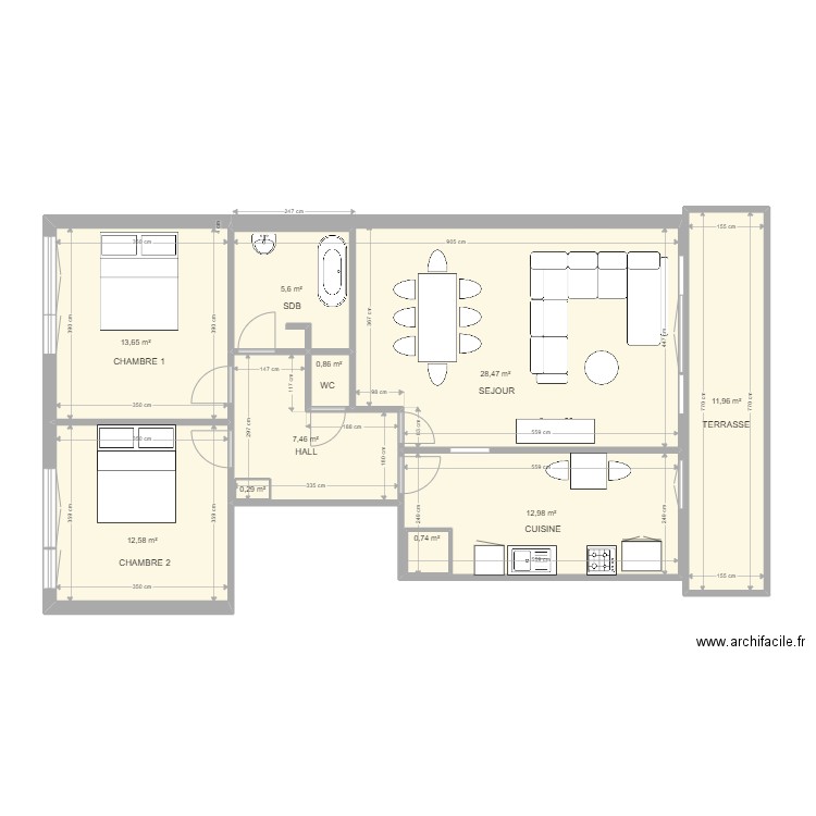 LHOSTE. Plan de 10 pièces et 96 m2