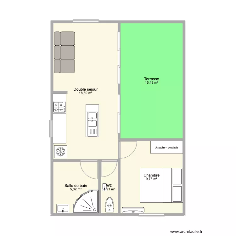 F2 bis MOOREA. Plan de 5  et 51 m²